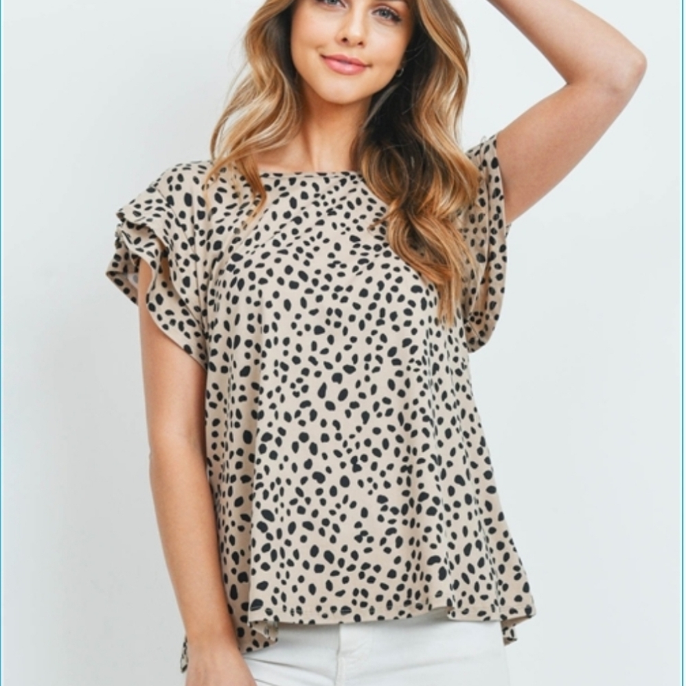 Ruffle cap sleeve Pebble print top